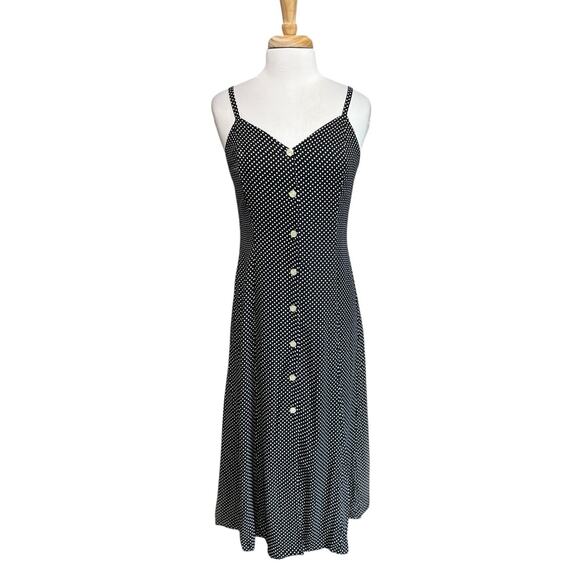 Berkertex Women's Eu12 US8 Navy/White Polka Dot Sleeveless Summer Sun Midi Dress - Picture 1 of 8